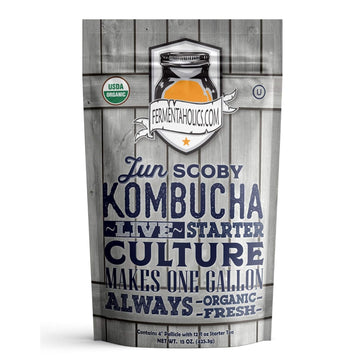 Jun Kombucha Starter Culture - Usda Certified Organic Scoby & Starter Tea - Makes 1 Gallon - Brewed With Organic Green Tea & Honey - Brew Jun Tea!