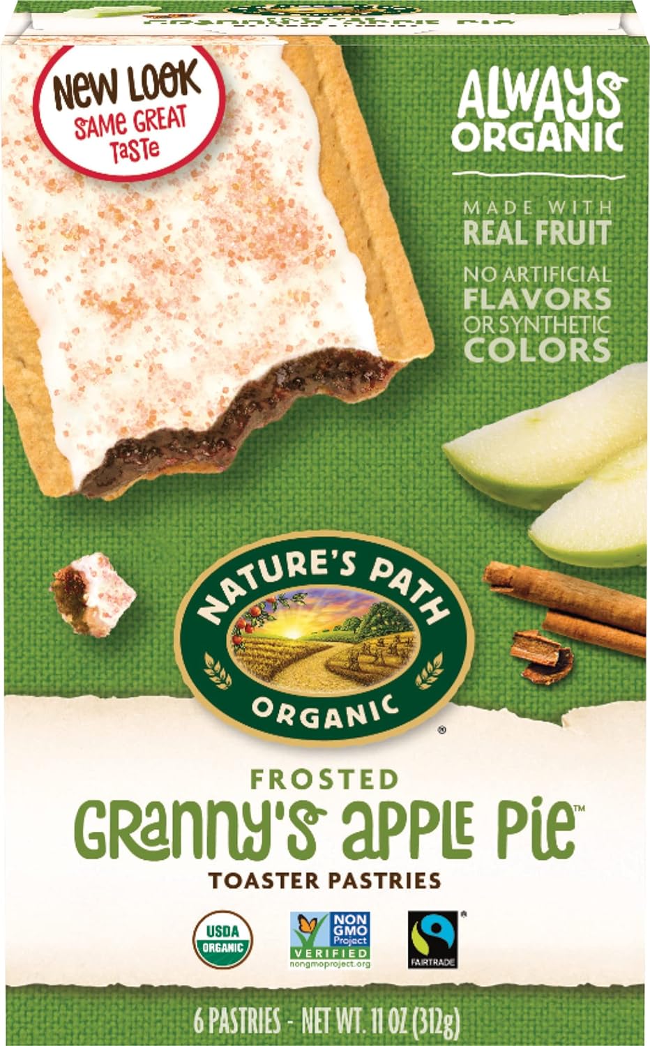 Nature's Path Organic Toaster Pastries, Frosted Granny's Apple Pie, 72 Count (Pack of 12, 11 Oz Boxes), Made From Real Apples