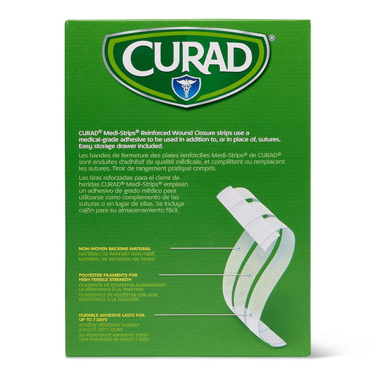 Curad Sterile Medi-Strips Reinforced Wound Closures, 1/2" X 4", Hypoallergenic, Case Of 4 Boxes, 50 Packs Per Box, 6 Strips Per Pack (1200 Strips Total)