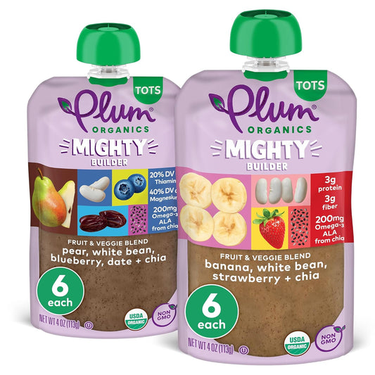 Plum Organics Mighty Builder Organic Toddler Food - Variety Pack - 4 Oz Pouch (Pack Of 8) - Fruit And Veggie Toddler Food Pouch