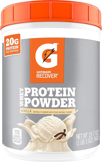 Gatorade Whey Protein Powder, 20 Servings Per Canister, 20 g of Protein Per Serving, Vanilla, 19.7 Oz
