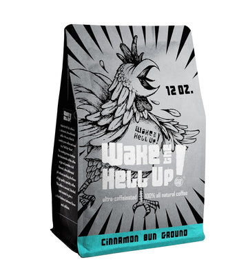 Wake The Hell Up! 12Oz Ultra-Caffeinated Cinnamon Bun Ground Coffee, Low Acid, Medium-Dark Roast
