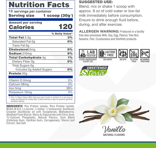 Allmax Isoplant, Vanilla - 300 G - 20 Grams Of Plant Protein Isolate Per Scoop - Low Fat & Zero Added Sugar - Lactose Free & Gluten Free - High In Iron - Approx. 10 Servings