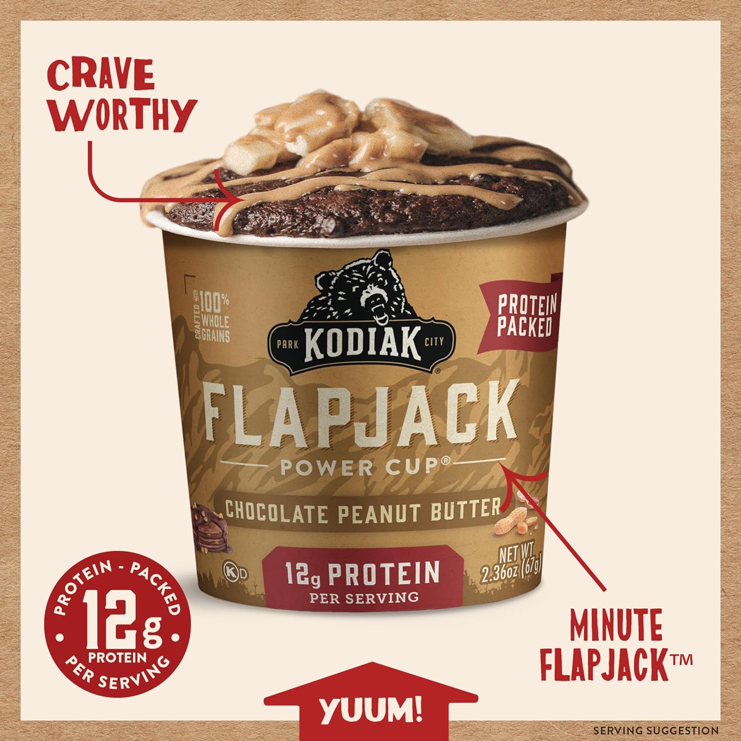 Kodiak Cakes Pancake On the Go, Chocolate Peanut Butter, 2.5 Ounce (Pack of 12) : Grocery & Gourmet Food