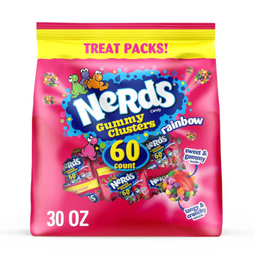 Nerds Gummy Clusters, Candy Treat Packs, Rainbow, Crunchy And Gummy, Back To School Sweet Treat, 30 Oz (60 Ct)