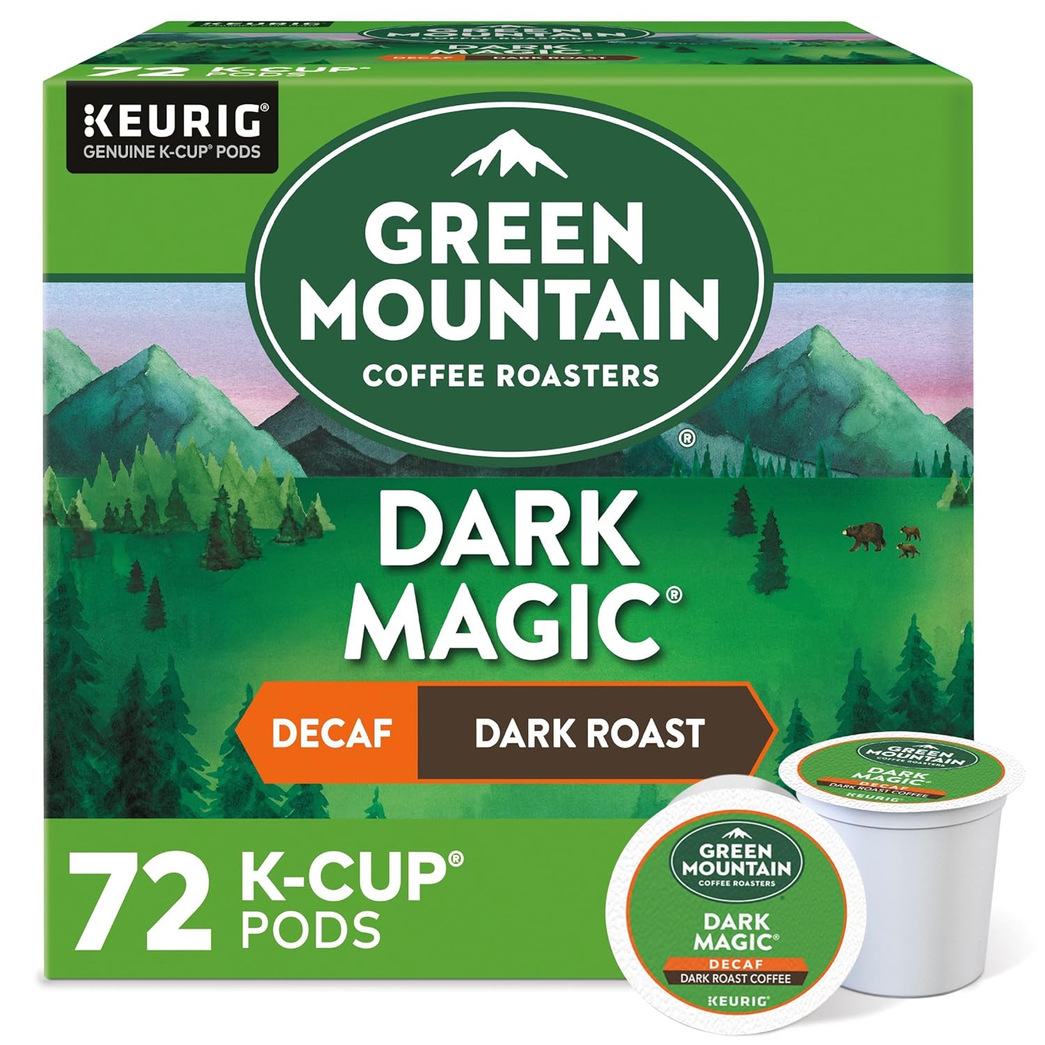 Green Mountain Coffee Roasters Dark Magic Decaf Keurig Single-Serve K-Cup pods, Dark Roast Coffee, 72 Count (6 Packs of 12)