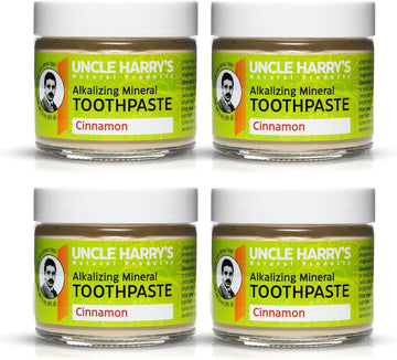 Uncle Harry's Cinnamon Remineralizing Toothpaste | Natural Whitening Toothpaste Freshens Breath & Promotes Enamel | Vegan Fluoride Free Toothpaste (4 Pack)