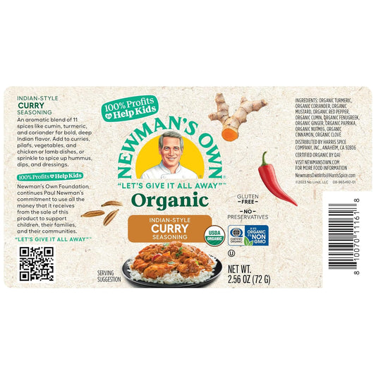 Newman'S Own Organic Indian Style-Curry Seasoning; Perfect Spices For Curries; Curry Powder; Usda Certified Organic; No Preservatives; Non-Gmo; Gluten-Free; Salt Free; 100% Profits To Help Kids In Need; 2.56 Oz Bottle