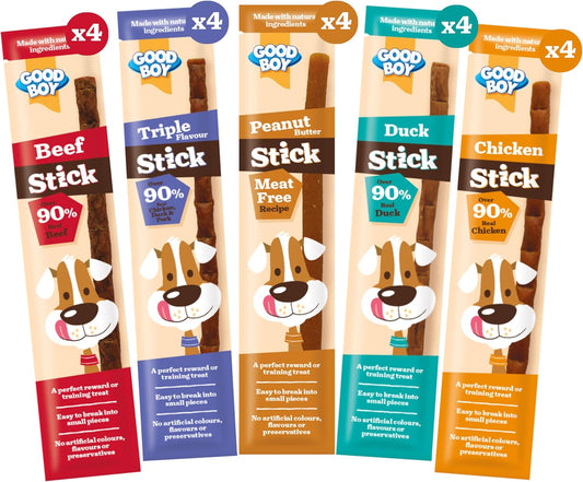 Good Boy Meaty Sticks Variety Pack - Natural Dog Treats - Training Treats - Bulk Box - 20 X 15G