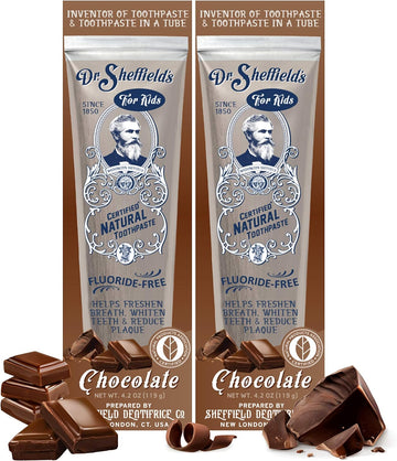 Dr. Sheffield’s Certified Natural Toothpaste (Chocolate) - Great Tasting, Fluoride Free Toothpaste/Freshen Your Breath, Whiten Your Teeth, Reduce Plaque (2-Pack)