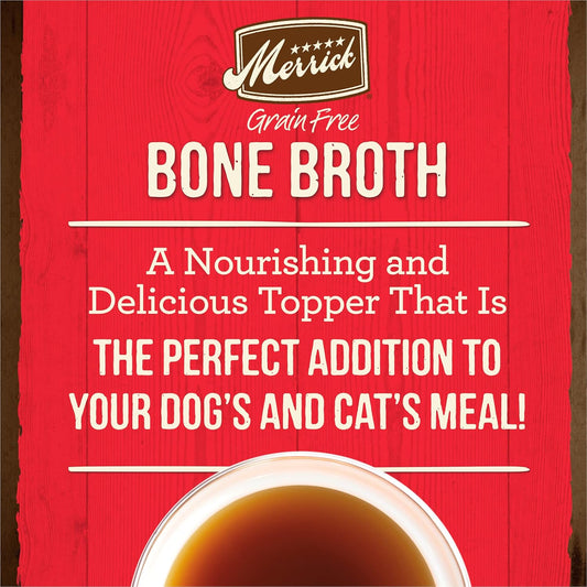 Merrick Grain Free Bone Broth, Premium Human Grade And Gluten Free Dog And Cat Food Topper Pouches, Beef - 16 Oz. Pouch