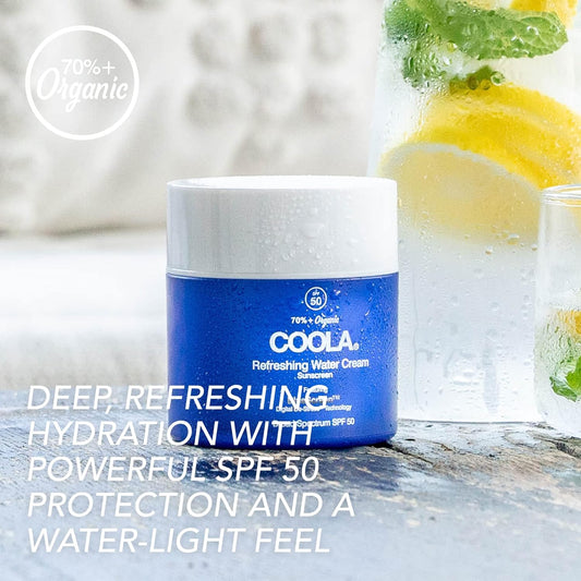 Coola Organic Refreshing Water Cream Face Moisturizer With Spf 50, Dermatologist Tested Face Sunscreen With Plant-Derived Bluescreen Digital De-Stress Technology, 1.5 Fl Oz