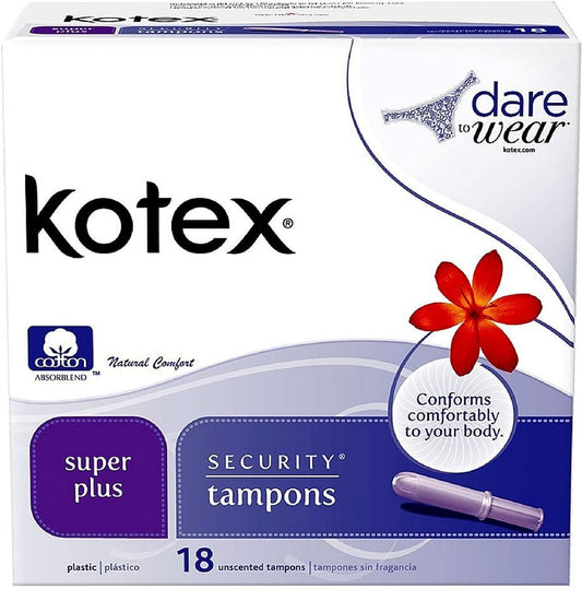 Kotex Security Tampons, Super Plus, Unscented, 18 Count (Pack of 2) : Health & Household