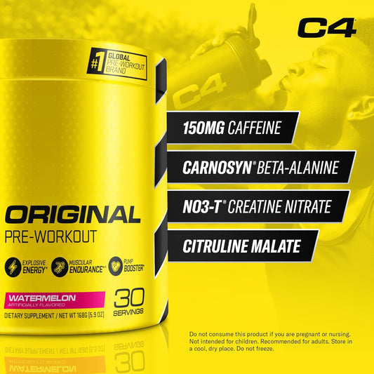 Cellucor C4 Original Pre Workout Powder Watermelon Sugar Free Preworkout Energy Supplement for Men & Women 150mg Caffeine + Beta Alanine + Creatine 30 Servings