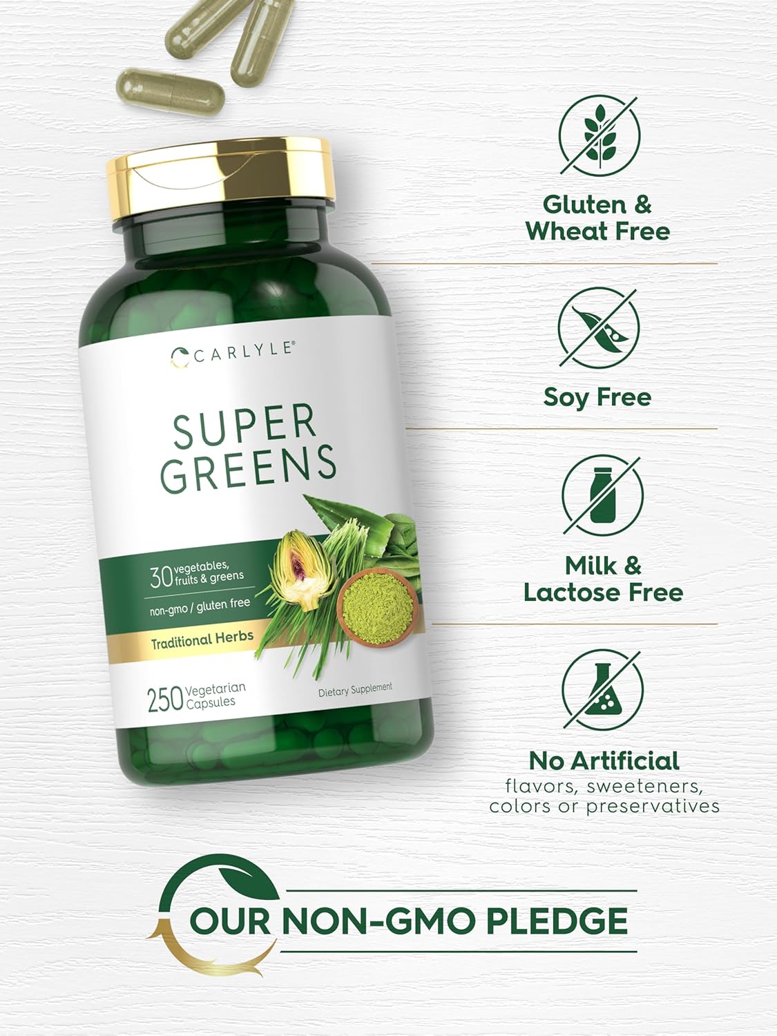 Carlyle Super Greens Capsules | 250 Count | Non-GMO & Gluten Free Supplement : Health & Household