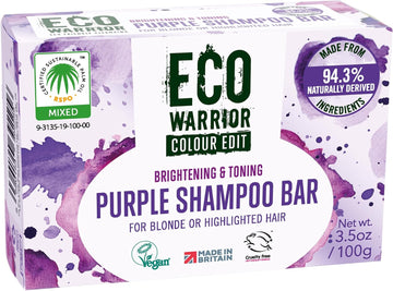 Eco Warrior Purple Shampoo Bar For Blonde And Grey Hair, 100G | Vegan, Cruelty-Free, Natural, Eco Friendly| Free From Sls Or Parabens | Brightening & Toning Bar Shampoo With Squalane & Shea Butter
