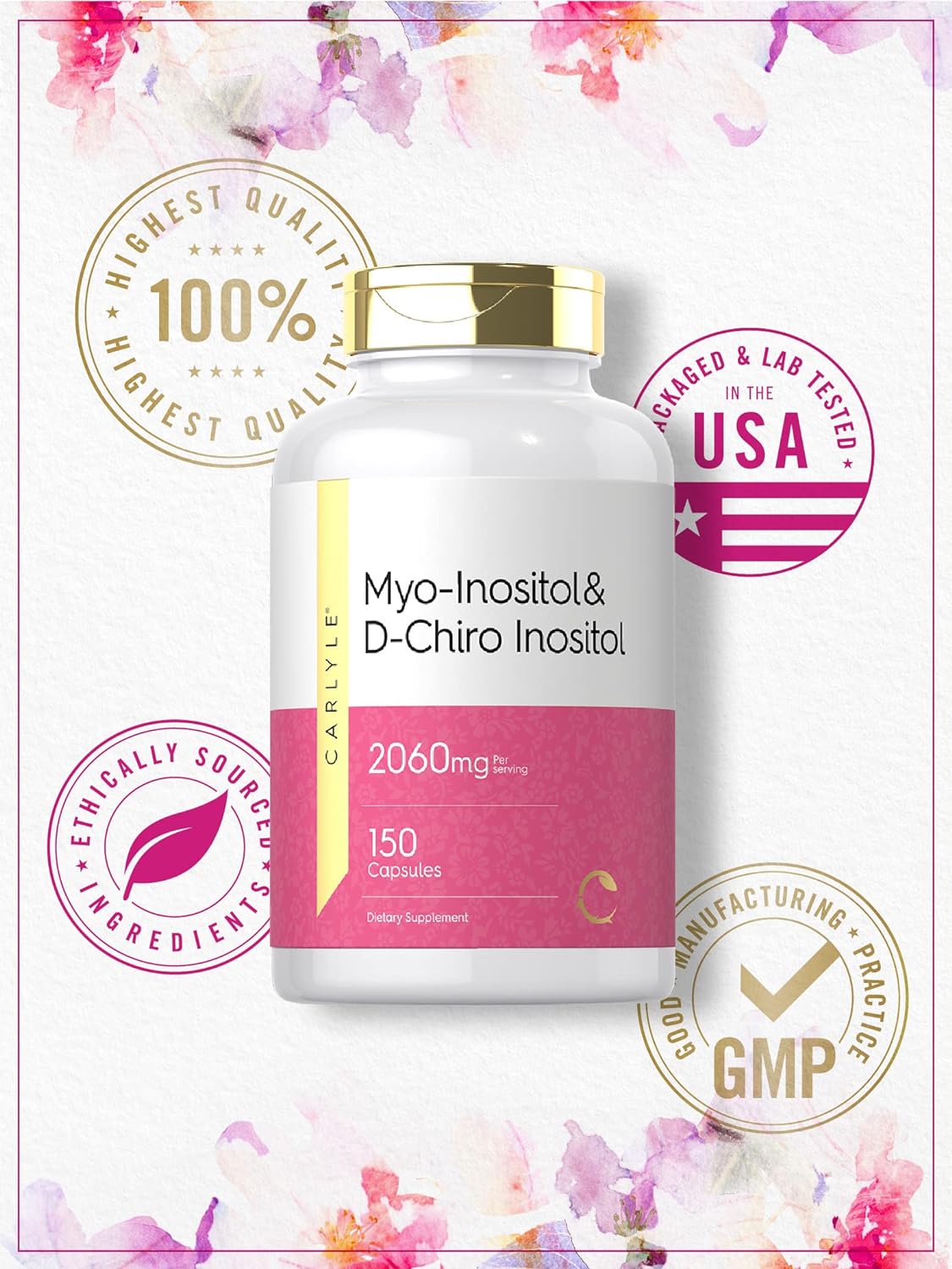 Carlyle Myo-Inositol and D-Chiro Inositol 2060mg | 150 Capsules | Non-GMO, Gluten Free Supplement : Health & Household