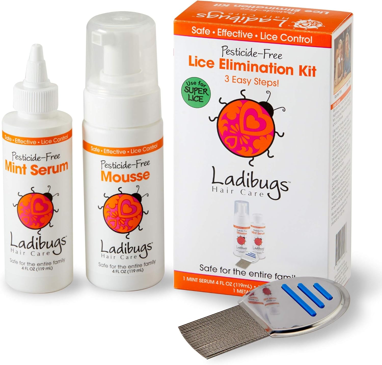 Ladibugs One And Done Lice Treatment Kit - 3-Step Elimination - Comb, Mousse, Serum | Natural & Effective Head Lice & Nit Fix | Safe Removal For Kids, Family | Clinic Preferred, Nurse Approved