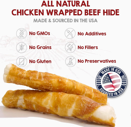 Riley'S Chicken Wrapped Dog Treats - Usa Sourced, Usa Made Medium Dog Treats - Dog Chew Sticks - Raw Hides For Medium Dogs - Wrapped Rawhide Sticks For Dogs - 12 Twists - Medium