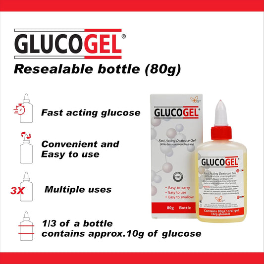 Glucogel Fast Acting Glucose Energy Gel - Hypostop Gel For Running, Hiking, Cycling, Marathon Liquid Dextrose - Original Unflavoured, 80G Bottle (Pack Of 1)