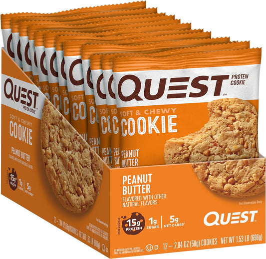 Quest Nutrition Peanut Butter Protein Cookie, 1G Sugar, 15G Protein, 5G Net Carbs, 12 Count