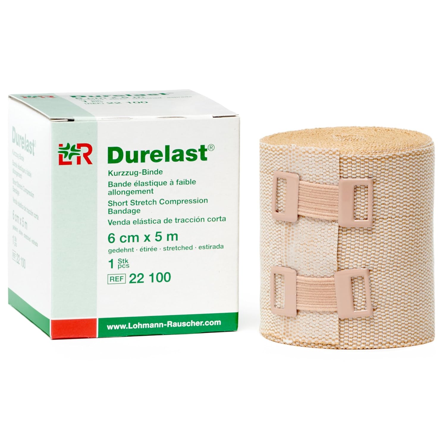 Lohmann & Rauscher Durelast Extra Short Stretch Bandage, Compression Bandage With 45% Stretch, 66% Cotton & 34% Polyamide, 6Cm Wide X 5M Long Roll : Health & Household