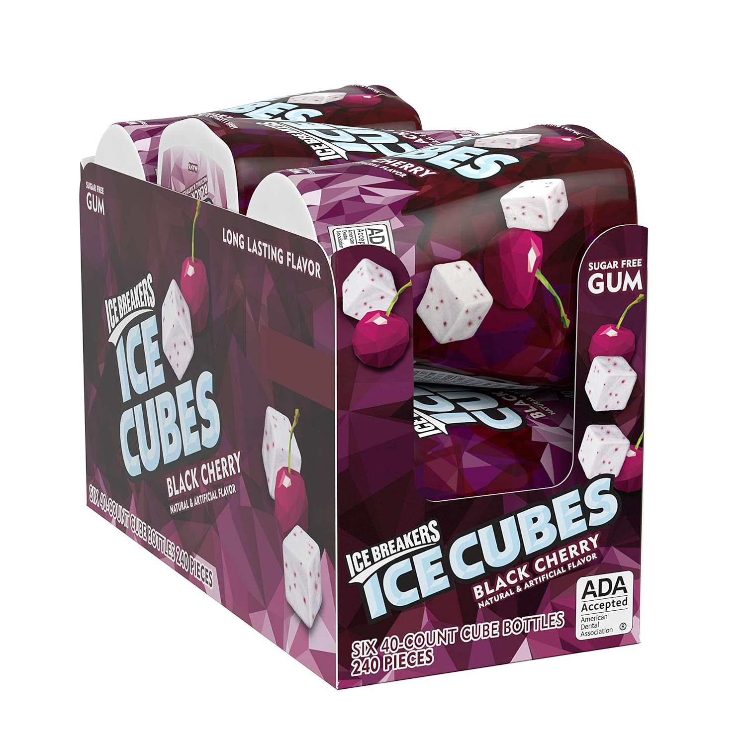 Ice Breakers Ice Cubes Black Cherry Sugar Free Chewing Gum Bottles, 3.24 Oz (6 Count, 40 Pieces)