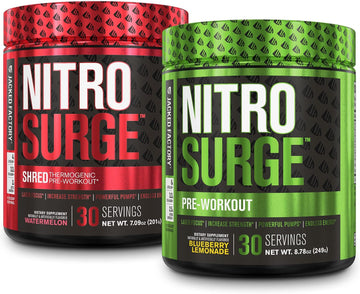 Jacked Factory Nitrosurge Pre-Workout In Blueberry Lemonade & Watermelon Nitrosurge Shred Thermogenic Pre-Workout For Men & Women