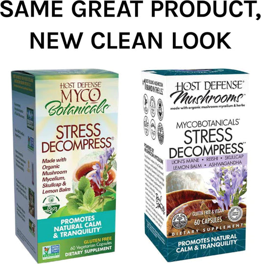 Host Defense, MycoBotanicals Stress Decompress Capsules, Supports Calm and Relaxation, Mushroom and Herb Supplement, 60 Capsules, Unavored