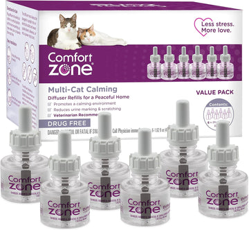 Comfort Zone Multi Cat Calming Diffuser Refills Value Kit: 6 Pack; Pheromones To Reduce Cat Fighting, Spraying & Scratching