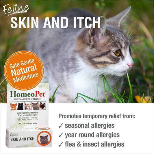HomeoPet Feline Skin and Itch, Cat Skin-Soothing Medicine, Safe and Natural Skin and Itch Support for Cats, 15 Milliliters