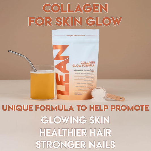 Lean With Lilly Collagen Glow Formula Supplement For Women - Pineapple & Coconut Flavour. Hydrolyzed Type 1 Marine Collagen For Healthy Hair, Skin, Nails. 300G. Hyaluronic Acid, Coenzyme Q10, Silica