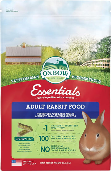 Oxbow Essentials Adult Rabbit Food - All Natural Adult Rabbit Pellets - Veterinarian Recommended- No Seeds, Fruits, Or Artificial Ingredients- All Natural Vitamins & Minerals- Made In The Usa- 10 Lb