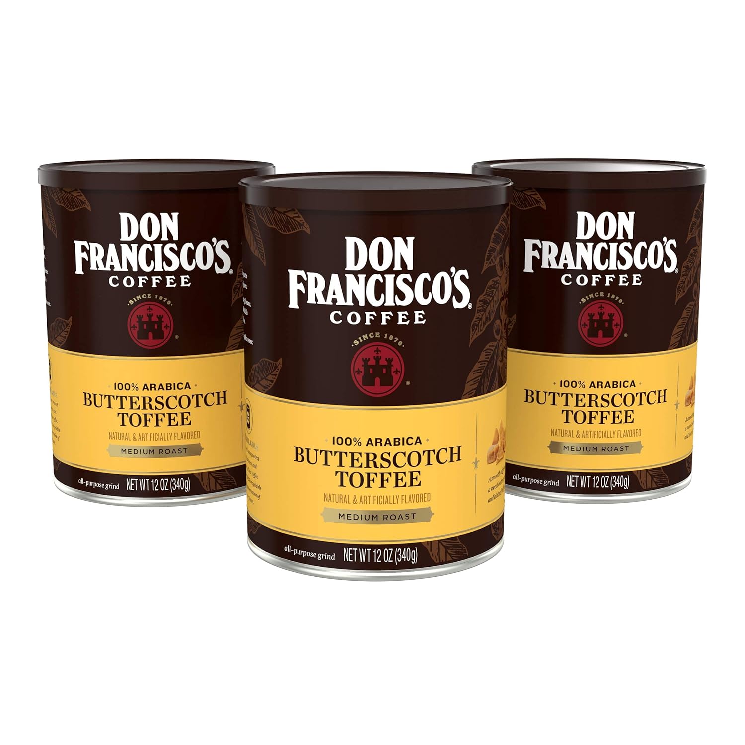Don Francisco's Butterscotch Toffee Flavored Ground Coffee (3 x 12 oz Cans)