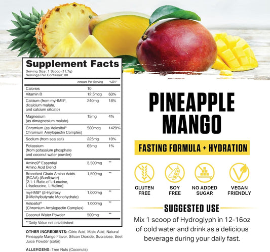 Ambrosia Hydroglyph Intraworkout Formula W/Bcaa + Eaa + Electrolytes Hydration Powder To Protect Lean Muscle, 0G Sugar Fasting Hydration Drink Mix, Made W/Coconut Water (Strawberry Watermelon)