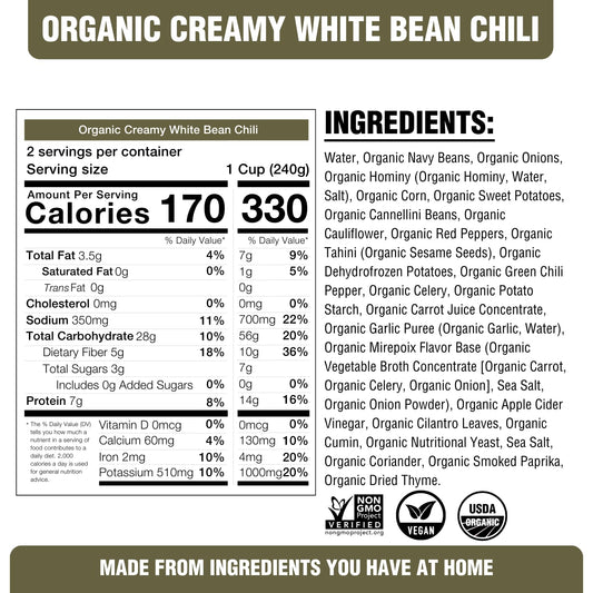 Plantstrong Creamy White Bean Chili Soup - Organic, Plant-Based, Non-Gmo, Vegan, High Protein Chili Soup