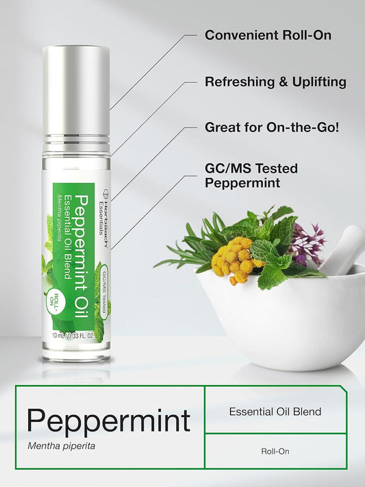 Horbäach Peppermint Essential Oil Roll On Blend | .33 Fl Oz (Pack Of 2) | Roller For Skin