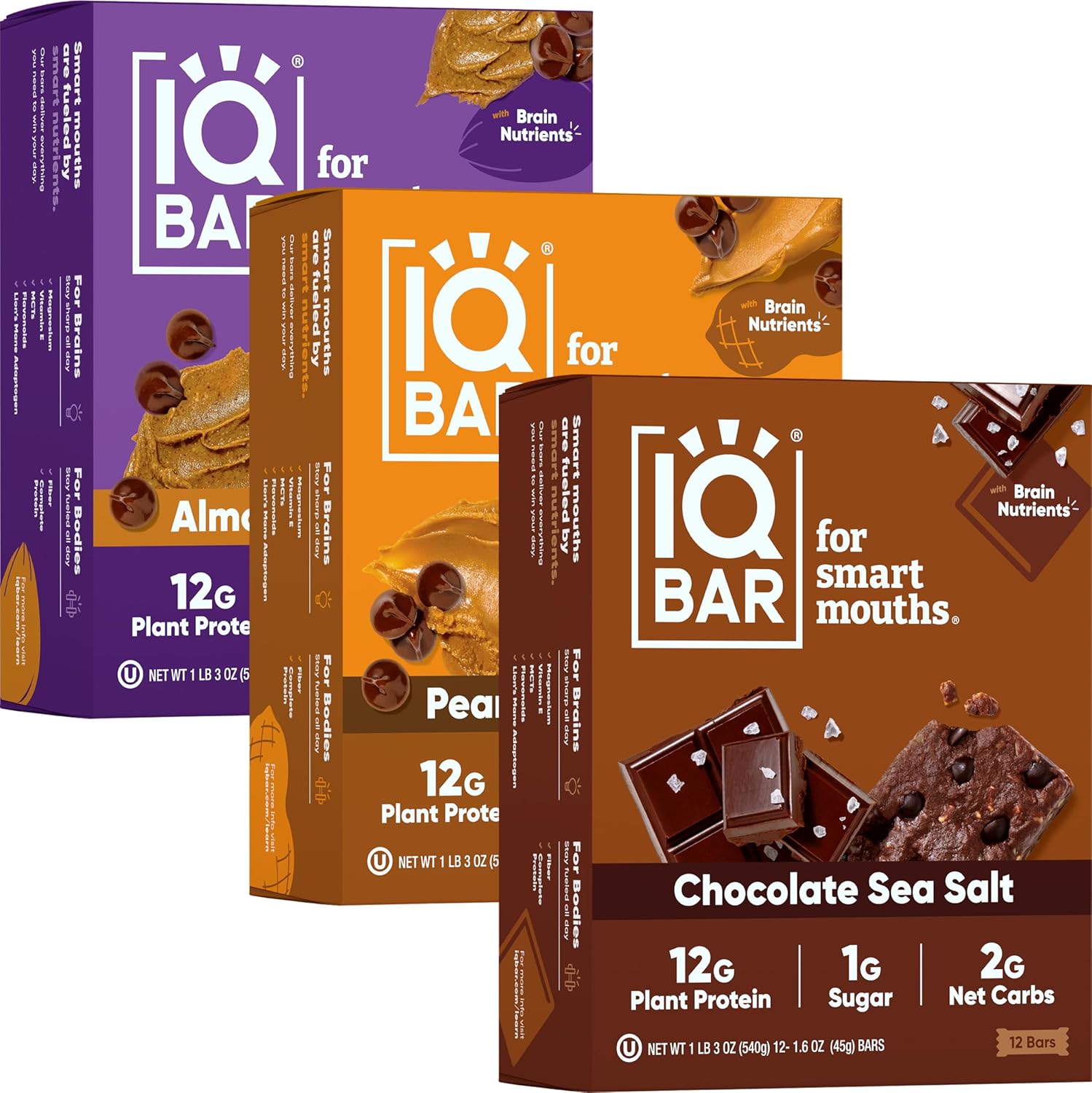 Iqbar Brain And Body Plant Protein Bars - Chocolate Lovers Variety - 36 Count, Low Carb, High Fiber, Gluten Free, Vegan Snacks - Low Sugar Keto Bars