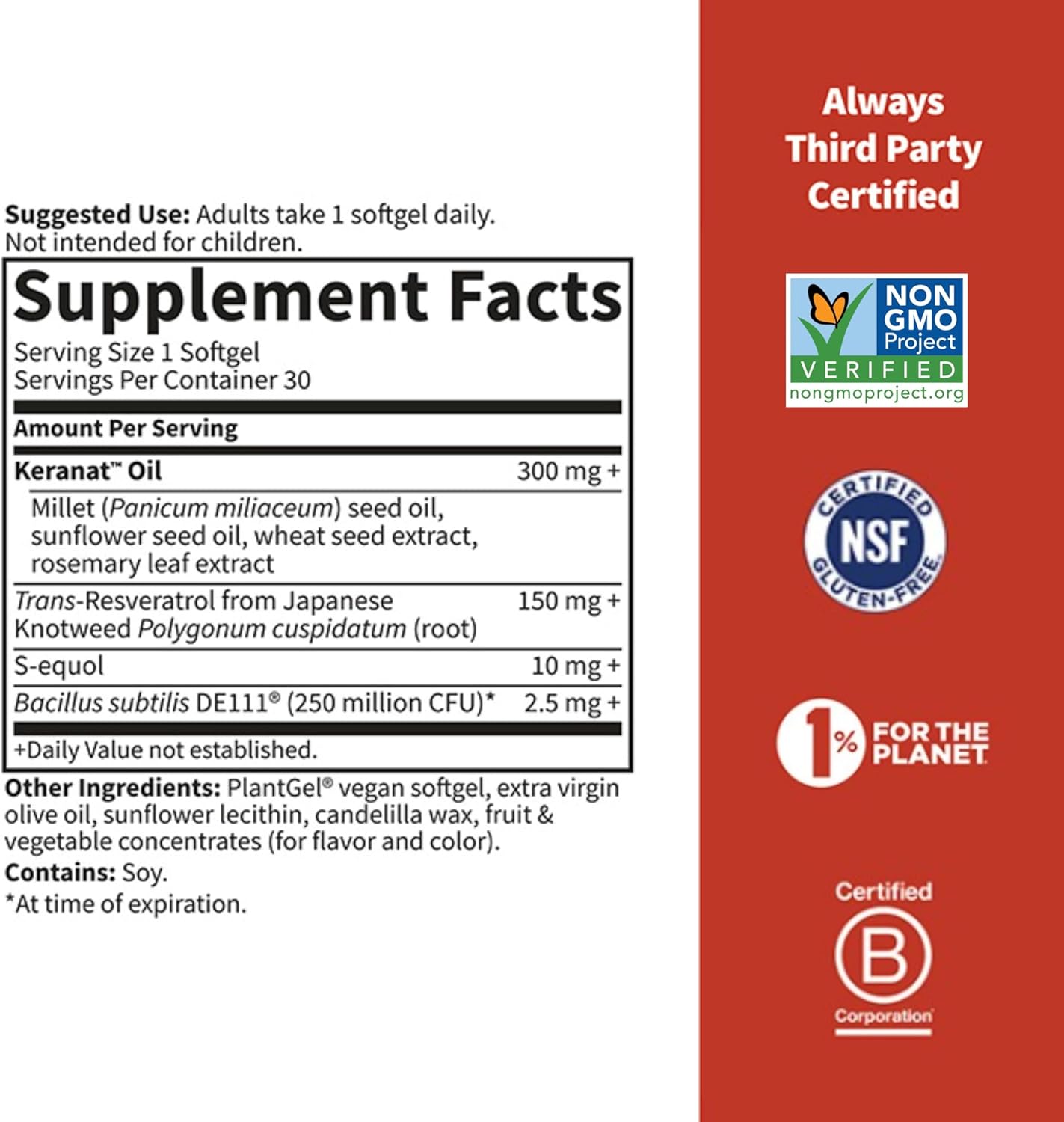 Garden Of Life Herbals Menopause Supplement With S-Equol & Trans-Resveratrol For Multi-Symptom Relief, Keranat For Thicker, Fuller Hair Growth – Non-Gmo, Gluten-Free, Vegan, Berry Flavor, 30 Servings