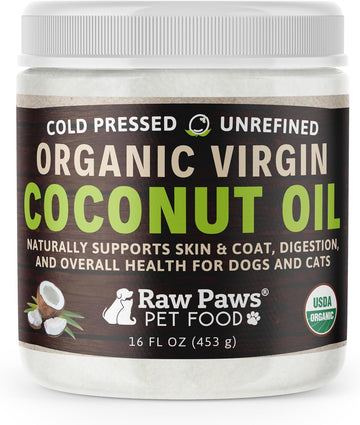 Raw Paws Organic Virgin Coconut Oil For Dogs & Cats, 16-Oz - Supports Immune System, Digestion, Oral Health, Thyroid - All Natural Allergy Relief For Dogs - Hairball Relief