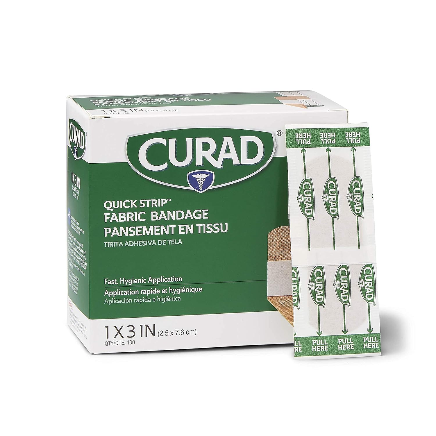 Curad Quick Strip Fabric Adhesive Bandages with Easy Application Wrapper, Bandage Size is 1 x 3 inches, 100 Count : Health & Household