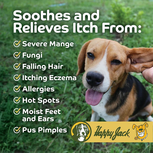 HAPPY JACK Mange Medicine & Mange Treatment for Dogs & Horses - Brings Soothing Itch Relief to Hot Spots, Severe Mange, Fungi, Allergies, Eczema & Most Dog Skin Irritation (8 oz)