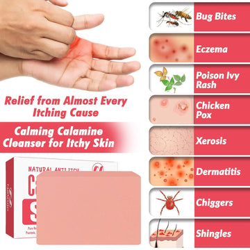 Natural Fast Acting Itch Relief Soap Bar - Calming Calamine Soap For Itchy Skin, Insect Bite, Eczema, Ivy Rash, Chicken Pox - Pure Raw Anti-Itch Defense Cleansing Skincare - Made In Usa