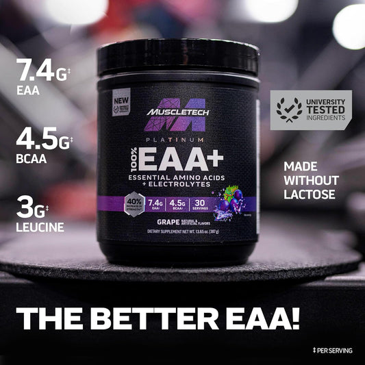 Muscletech | Platinum 100% Eaa+ |Essential Amino Acids | Muscle Strength Builder For Men & Women | Workout Supplement | Grape | 13.6 Oz | 30 Servings