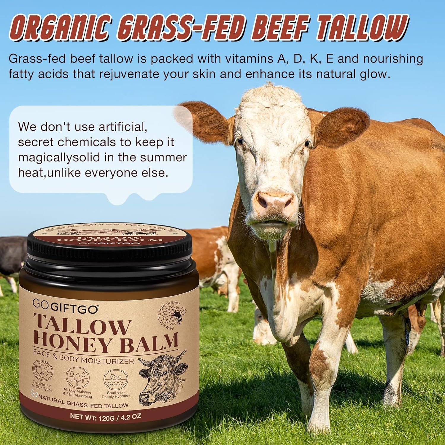 Gogiftgo Beef Tallow For Skin,Tallow And Honey Balm,Beef Tallow For Face,Tallow Face Moisturizer,Natural Moisturizer Hydrates,Deeply Nourishes The Skin, Enhances Natural Radiance (1Pcs) : Beauty & Personal Care