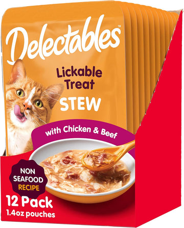 Hartz Delectables Non-Seafood Stew Lickable Wet Cat Treats, Chicken & Beef, 1.4 Ounce (Pack Of 12)