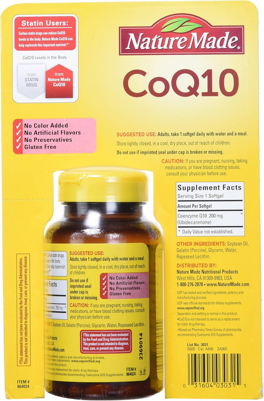 Nature Made Coq10, Softgels Helps Supports Heart Function & Cellular Energy Production, Unflavored, 200 Mg, 140 Count