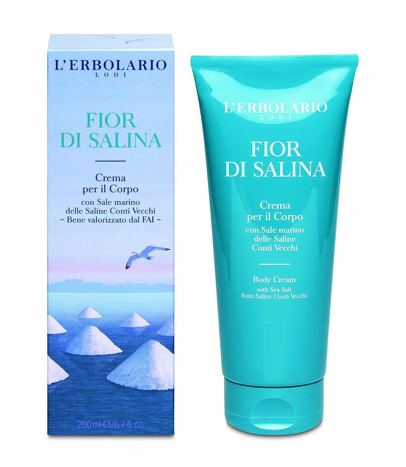 L'Erbolario Fior Di Salina Body Cream - Soothing Sea Salt Moisturizer For Dry Skin - Calcium And Magnesium-Rich - With Hydrating Cocoa Butter - 6.7 Oz