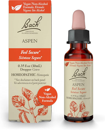 Bach Original Flower Remedies, Aspen For Apprehension And Security (Non-Alcohol Formula), Natural Homeopathic Flower Essence, Holistic Wellness And Stress Relief, Vegan, 10Ml Dropper