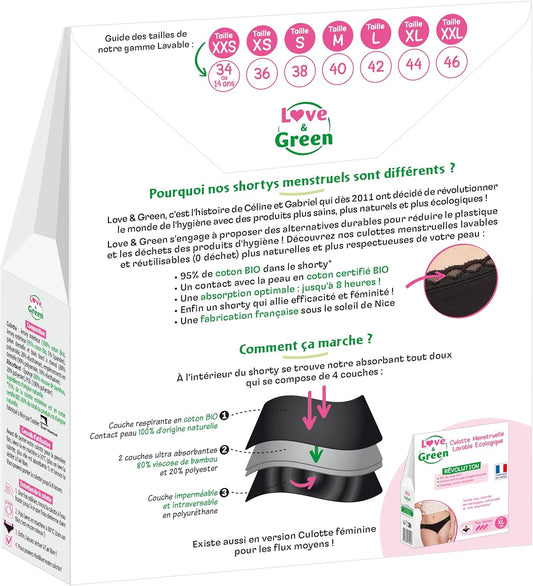 Love & Green Lg Ecological Washable Menstrual Shorty Size Xl Abundant Flow Black